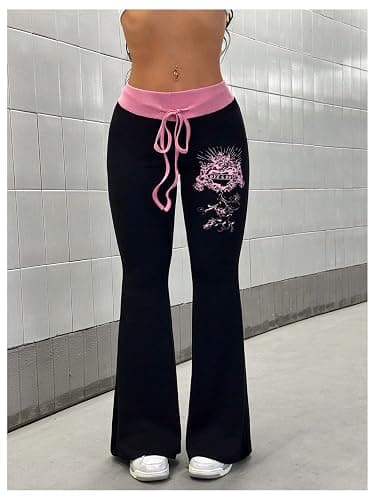 SOLY HUX Women's Goth Flare Pants Grunge Pants Flare Leggings Bootcut Bell Bottoms Emo Scene Y2k Clothes thumbnail 4