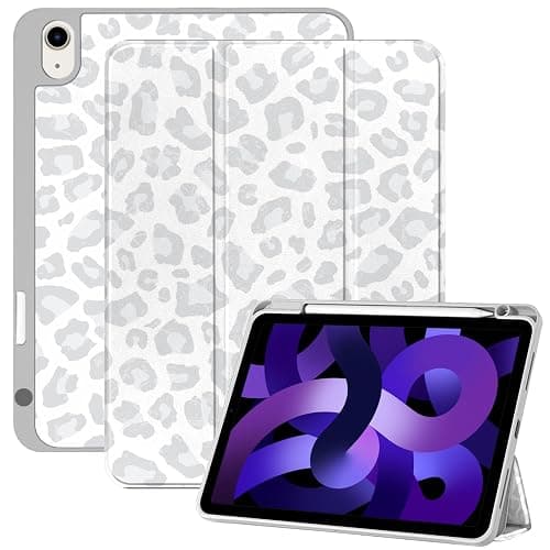 Deokke Compatible with iPad Air Case 11 Inch M3 2025,M2 2024 5th/4th Generation 10.9 Inch (2022/2020) with Pencil Holder TPU Back Case Auto Sleep/Wake Cover Cute Women Girls-Gray Leopard Cheetah - Image 1