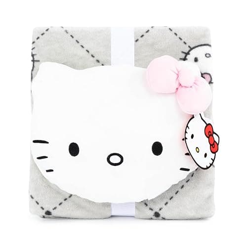 Jay Franco Hello Kitty Nogginz Set - 40 x 50 Inch Lightweight Travel Throw Blanket & Pillow - Super Soft Pink Bow 2 Piece Bedding Set thumbnail 7