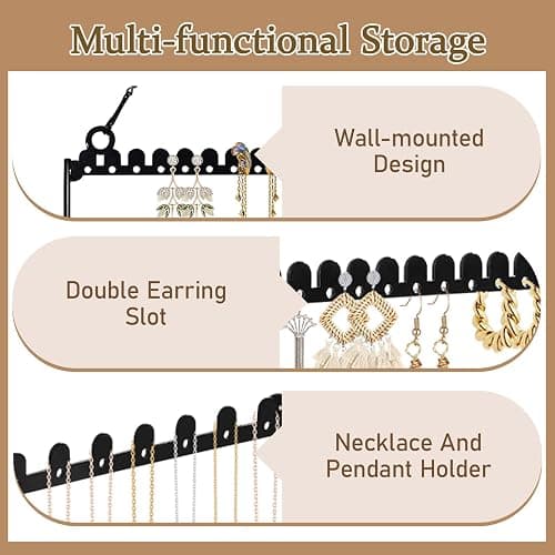 Earring Holder Wall Mounted Hanging Organizer, Earring Display Storage with 123 Holes and 129 Grooves Jewelry Organizer Tree for Stud/Hoop/Dangle Earrings Necklace（Black） thumbnail 6