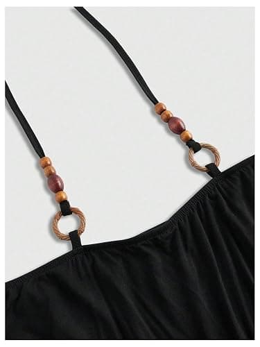 Verdusa Women's Beaded Cinched Waist Top Off The Shoulder Flare Sleeve Ruched Fitted Going Out Halter Tops thumbnail 2