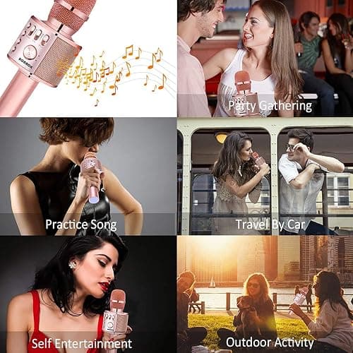 BONAOK Wireless Bluetooth Karaoke Microphone, 3-in-1 Portable Handheld Mic Speaker Machine for All Smartphones,Gifts to Girls, Boys Kids Adults All Age Q37(Champagne) thumbnail 7
