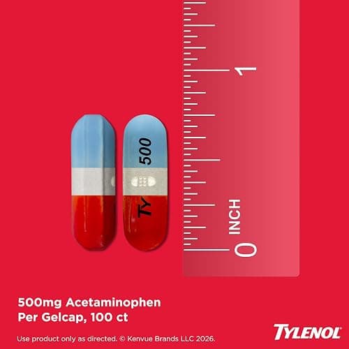 Tylenol Extra Strength Acetaminophen Rapid Release Gels, Fast, Strong Pain Relief, Fever Reducer, 500 mg Gelcaps with Laser‑Drilled Holes for Fast Release, OTC Medicine, 100 Count thumbnail 5