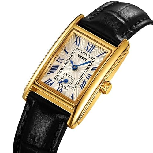 FANMIS Vintage Women's Rectangle Wristwatch Classic Ladies Analog Quartz Watch Ultra-Thin Ladies Bangle Bracelet Watch Female Business Dress Watches with Leather Strap thumbnail 3