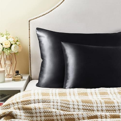 BEDELITE Satin Pillowcase for Hair and Skin, Super Soft and Cooling Similar to Silk Pillow Cases 2 Pack with Envelope Closure, Gift for Women Men(20"x26" Standard Size, Black) thumbnail 9