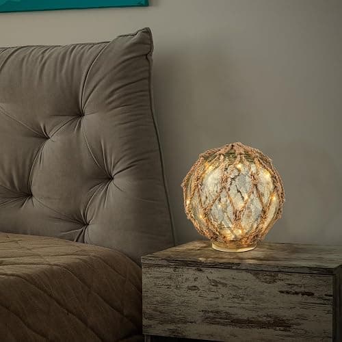 SAILINGSTORY Glass Fishing Float Nautical Lamp Coastal Beach Decor Cracked Glass Ball Night Light 6" thumbnail 5