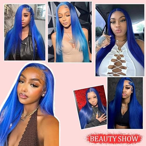 PANDA ANGEL Blue Lace Front Wigs Human Hair Straight 13x4 Hd Transparent Lace Frontal Wigs Wear and Go Glueless Navy Blue Wigs Human Hair for Black Women Colorful Dark Blue Lace Front Wig 26 Inch thumbnail 2