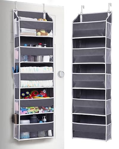 ULG 1 Pack Over Door Organizer with 5 Large Pockets 10 Mesh Side Pockets, 44 lbs Weight Capacity Hanging Storage Organizer with Clear Window Kids Toys, Shoes, Diapers, Dark Grey, 5 Layers - Image 1