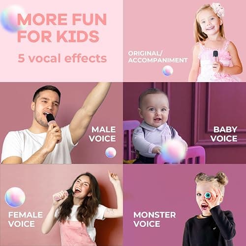 YLL Mini Karaoke Machine for Kids Adults, Portable Bluetooth Speaker with 2 Wireless Microphones, TOP Birthday Gifts Toys for Girls Ages 3, 4, 5, 6, 7, 8, 9,10,11,12+ Years Old Toddler (Lightpink) thumbnail 4