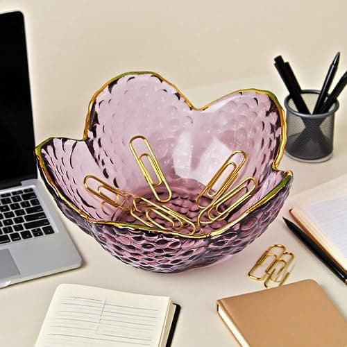 BROSEBEAQ Small Pink Glass Jewelry Dish Tray, Bathroom Jewlery Tray, Flower Ring Dish Jewlry Plate, Crystal Engagement Jewerly Ring Holder for Women, Nightstand Decor Trinket Jewelry Bowl Gift for Mom thumbnail 2