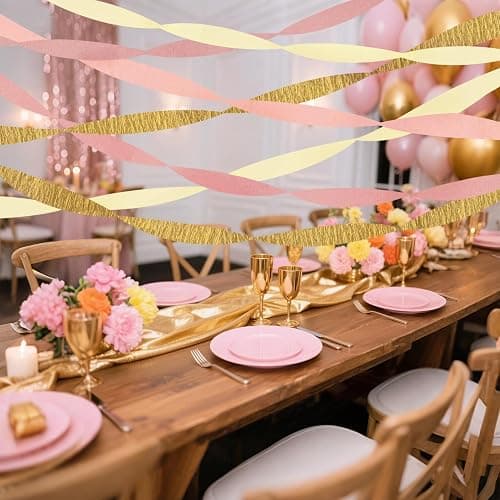 Riqiaqia Streamers Party Decorations,8 Rolls Pink Gold Crepe Paper Streamers for Wedding, Birthday, Bachelorette, Bridal Showerand Baby Shower Girl thumbnail 4