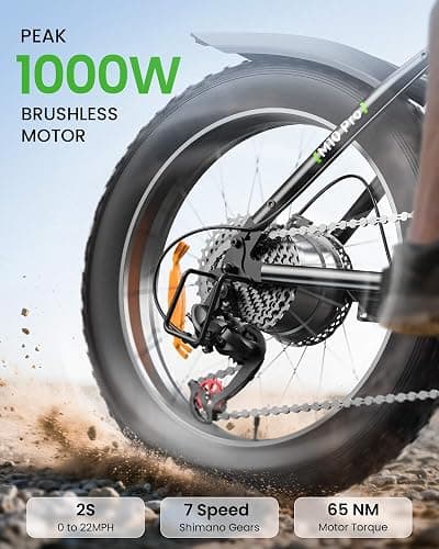 isinwheel M10 Pro Electric Bike, 1000W Peak Motor, 22 MPH 20"x4" Fat Tire Ebike, USB Phone Charging Port, 10.4Ah Removable Battery, 7-Speed Electric Dirt Bike for Adults, Teens & Women thumbnail 5