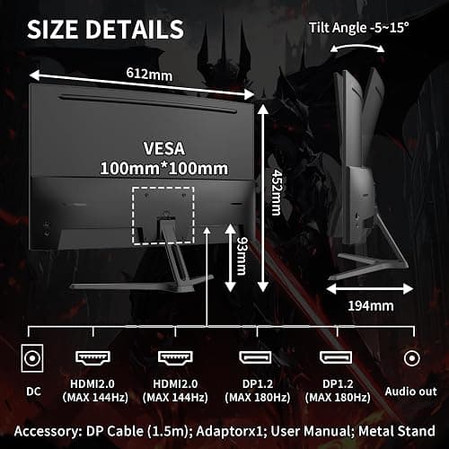 SANSUI 27 Inch WQHD 2560X1440 Curved Gaming Monitor, 180Hz MPRT 1ms Computer Monitor,HDMI2.0 * 2, DP1.2 * 2, Freesync, Curved 1500R, 5000:1 Contrast Ratio, 120% sRGB,HDR(ES-G27C1Q DP Cable Included) thumbnail 9