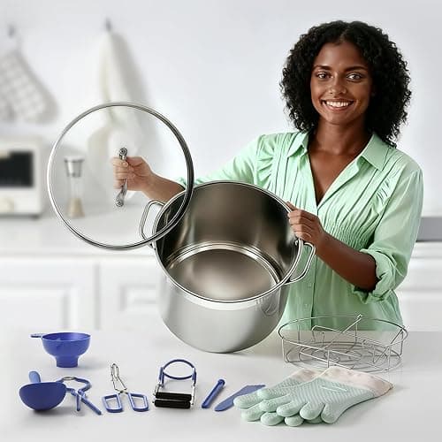 HOMKULA Stainless Steel Canning Pot with Rack and Lid, Large Water Bath Canner, Full Home Canning Supplies Starter Kit, Compatible with Induction and Glass Top Stoves (27.5 Quarts, Blue) thumbnail 2