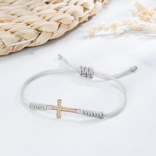 JENDEAR SHINE Rope Bracelet for Women, Hand Braided Rope Chain Adjustable, Birthday Friendship Graduation Gift for Women Girls Sisters Friends - Cross-gray thumbnail 5