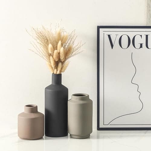 Ceramic Vase Set of 3, Modern Decorative Vases for Home Decor, Small Flower Pottery Vase Sets, Boho Farmhouse Rustic Vases for Living Room, Kitchen, Bedroom, Bathroom, Shelf, Table thumbnail 6
