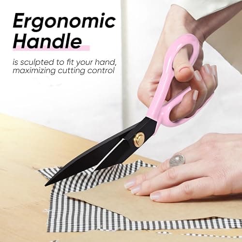 Professional Tailor Scissors Heavy Duty - Multi-Purpose Sewing Fabric Scissors for Leather Cutting Industrial Sharp Shears Home Office Arts, and Crafts (9 Inch) Pink thumbnail 6