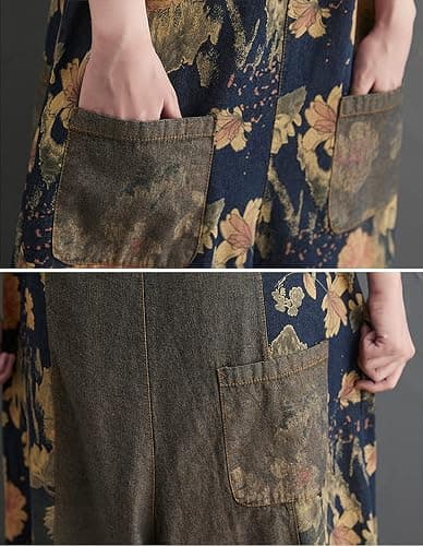 VIEWON Women's Baggy Denim Overalls Jeans Wide Leg Jumpsuit Rompers Pants | Soft Lightweight Floral Denim Overalls,Comfy Wide Legs, Adjustable Straps & Handy Pockets. Flattering Loose Fit, Durable thumbnail 4