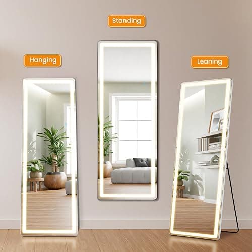 Aidoly LED Rectangular Full Length Mirror, 64"L x 21"W Body Standing Mirror | Shatterproof Tempered Glass, 3 Color Lighting Standing, for Bedroom Cloakroom Livingroom, White thumbnail 5