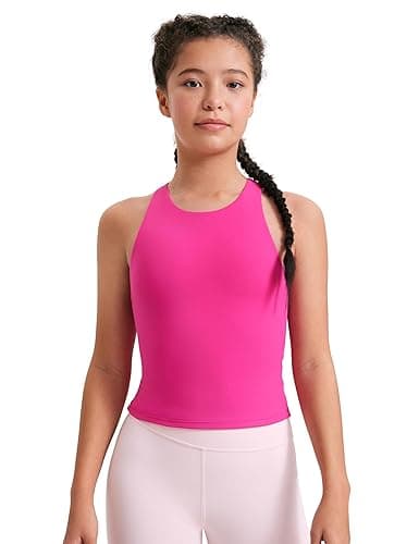 CRZ YOGA Girls Butterluxe Double Lined Tank Tops Waist Length High Neck Racerback Sleeveless Teen Kids Active Casual Dance