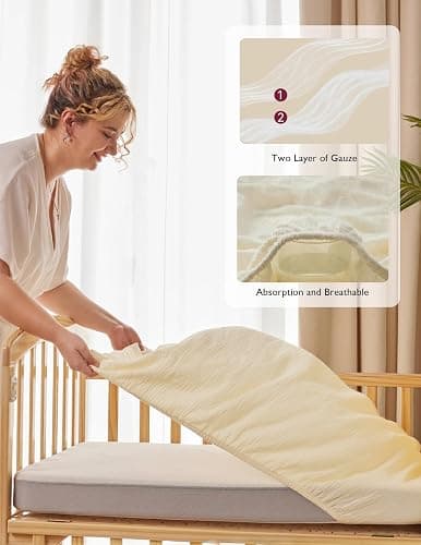 Momcozy Crib Sheets 52"x28", 2 Pack Muslin Crib Sheets for Baby Nursery | Soft Breathable Cotton Crib Sheets Girl Boys, 360° Mattress Wrapping No Slip Baby Neutral Toddler Bed Sheet, Beige Blush thumbnail 6