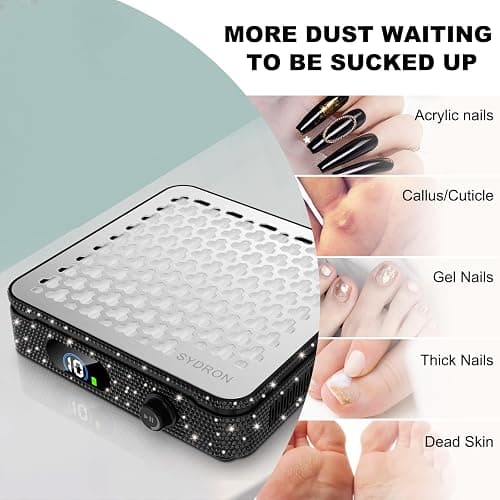 Nail Dust Collector | 1000PA Nail Dust Collector Quiet | 10 Speed Levels | Low Noise & Strong Suction | Reusable Filter, 10 Pads + Nail Dust Brush | for Acrylic Nails, Salon & Home - Black Diamond thumbnail 7