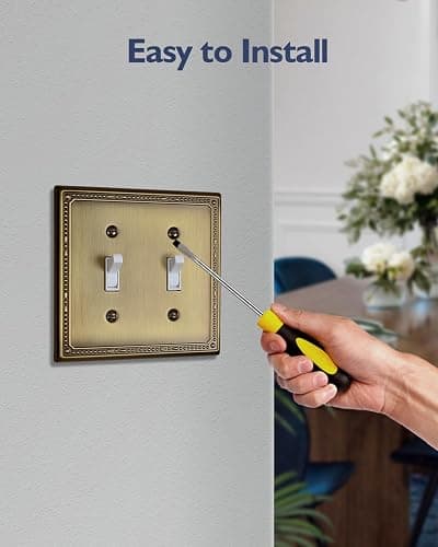 ZILLSEA 2-Pack Antique Brass Double Light Switch Cover Plates, 2 Gang Metal Switch Plate Covers, Decorative Pearl Design, 4.96''*4.88'', Midsize thumbnail 7