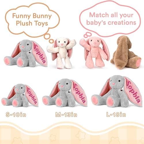 Personalized Bunny Plush for Kids Custom Bunny with Embroidered Name, Stuffed Animal for Toddler 1-3+ Girls Boys Bunnys Plush Toys Personalized Baby Newborn Kids Gifts for First Birthday Easter thumbnail 6