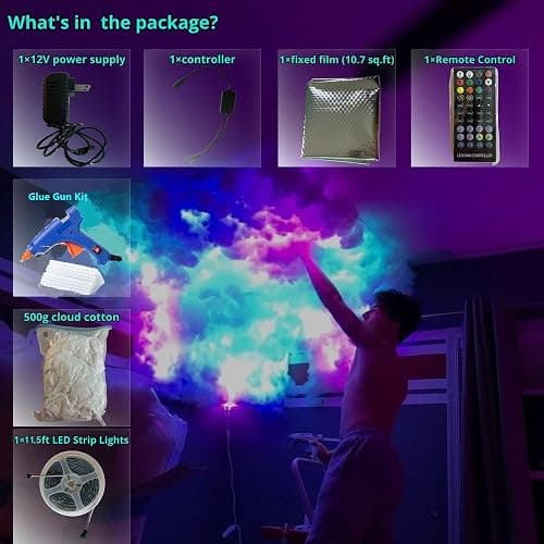 Neptten Cloud LED Lights for Ceiling. 3D Thunder Clouds Light Music Sync LED Storm Cotton Kits with Multicolor Changing Strip. Thundercloud DIY Set for Gaming Room & Basement décor thumbnail 6