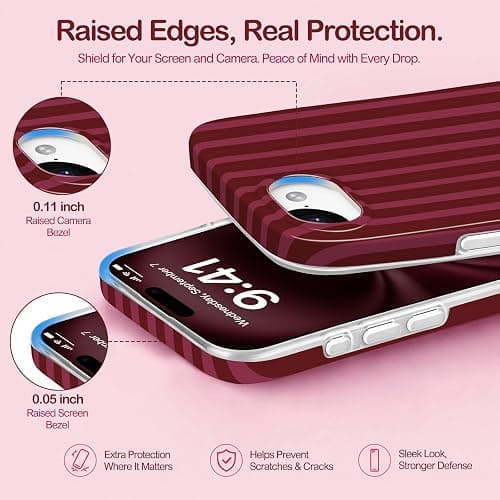 Aurorastar for iPhone 16e/17e Cute Burgundy Striped Soft Phone Case | Soft TPU Thin Slim Shockproof Protective Aesthetic Kawaii Summer Simple Cases for Women Girls, Burgundy Stripes thumbnail 4