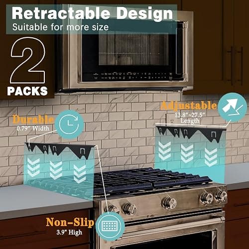 Stove Gap Covers Stainless Steel, 2 Pack Stove Gap Filler Easy Retractable Length 13.8" to 27.5", Width 0.79" ALMCALS Stove Gap Guards Range Trim Kit, Heat Resistant Guard Between Stove Top & Counter thumbnail 4