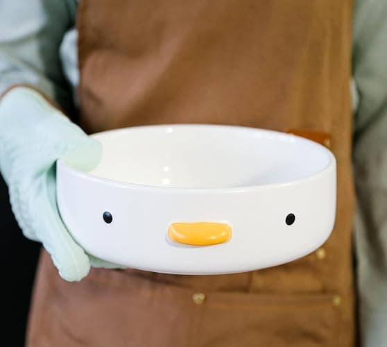 PURROOM Cute Duck 8.6'' Fruit Bowl, Handmade Glaze Large Ceramic Salad Plate, Flat Bottomed Bowl, Home Family, Friend. thumbnail 5