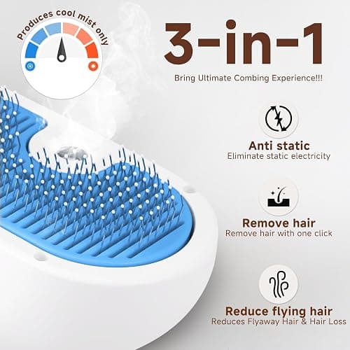 Pet Steam Brush for Dog & Cat - 3-in-1 Steam Grooming Brush for Shedding & Hair Removal - Self Cleaning Spray Comb with Mist for Long Haired Pets - Includes 1*Waterless Shampoo, Blue thumbnail 2