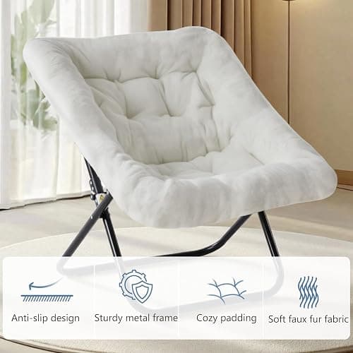 DUMOS Comfy Chair for Adults, Soft Faux Fur Folding Lounge for Bedroom Living Room Dorm Rooms Flexible Reading Chair for Teens, Large Size Foldable (Square-Creamy) thumbnail 6