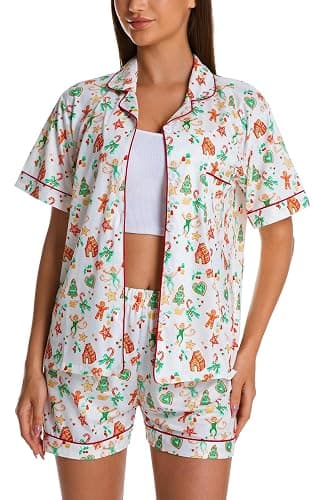 Womens Pajamas Set Button Down 2 Piece Cute Monkey Bunny Y2k Preppy Heart Pjs Sets Lounge Comfy Sleepwear thumbnail 4