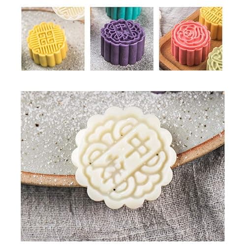Moon Cake Mold 6 PCS, Mid Autumn Festival DIY Hand Press Cookie Stamps Pastry Tool Moon Cake Maker, Flower Mode Patterns 1 Mold 6 Stamps 50g (White). thumbnail 7