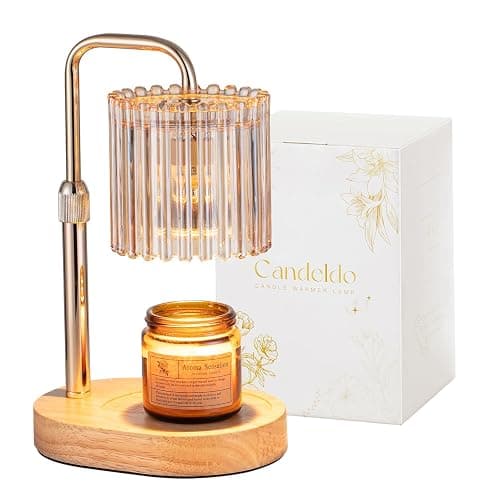 Candeldo Candle Warmer Lamp with Timer: Candle Warmer with 2 Bulbs Height Adjustable Dimmable Wax Melt Gold House Warming Gifts New Home Bedroom Kitchen Decor Gifts for Women - Image 1