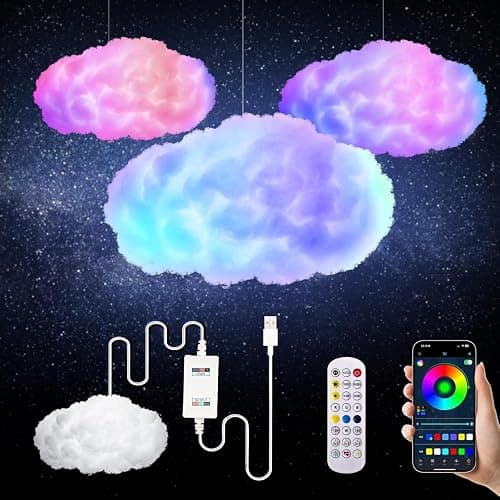 oooYYDSxxx 3D Cloud Lamp 1 Pack APP Controlled Music Sync 24 Inch Cotton LED Mood Lights 16 Million Color Changing Wireless Remote USB Powered for Bed - Image 1