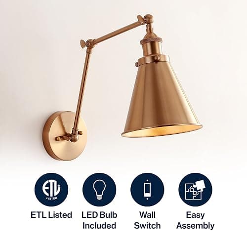 JONATHAN Y JYL7461A Rover 7" Farmhouse Industrial Adjustable Arm Metal LED Wall Sconce Rustic Bohemian 2700K LED 4W Bulb for Entryway Lobby Kitchen Bathroom Bedroom Living Room Hallway, Brass Gold thumbnail 5