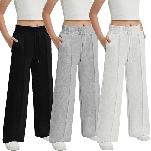 EXARUS Girls Sweatpants Front Seam Drawstring High Waist Wide Leg Sweat Pants Baggy Causal Kids High Waisted 6-14Y - Image 1
