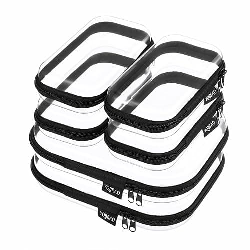 6 Pack Black Clear Hard Shell Beauty Organizer (2M+4S), 1.2mm Heavy Duty Crush-Proof Cosmetic Case, Reinforced YKK Zippers, Stadium Approved Security Bag for Skincare & Electronics, Multi-Size Set - Image 1
