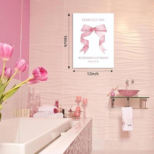 Coquette Pink Bow Wall Art Set of 3, Light Pink Bow Dorm Room Wall Decor Paintings, Inspirational Scripture Verses Canvas Posters Prints Pictures for Girls Dorm Room Bedroom Bathroom 12x16 Inch Framed thumbnail 4