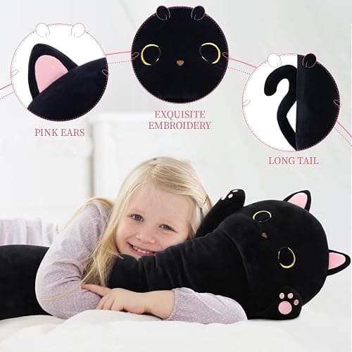 MaoGoLan Long Cat Body Pillow for Kids, 44'' Big Kitten Plush for Adults, Big Black Cat Stuffed Animal for Girl, Large Kitten Plush Throw Pillow for Mother's Day Birthday Gift, Baby Shower Party Decor thumbnail 6