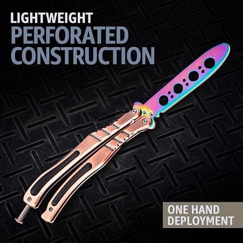 Butterfly Knife - Balisong Trainer - Multicolor Practice Butterfly Trainer with Sure Spring Latch - Balisong Knives NOT Real NOT Sharp Blade - Full Stainless Steel Fake Dull Trick CSGO Fidget Toy K01A thumbnail 7