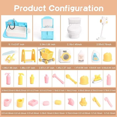 Dollhouse Furniture Set for Kids Toys Miniature Doll House Accessories Pretend Play Toys for Boys Girls & Toddlers Age 3+ with Bathroom thumbnail 3
