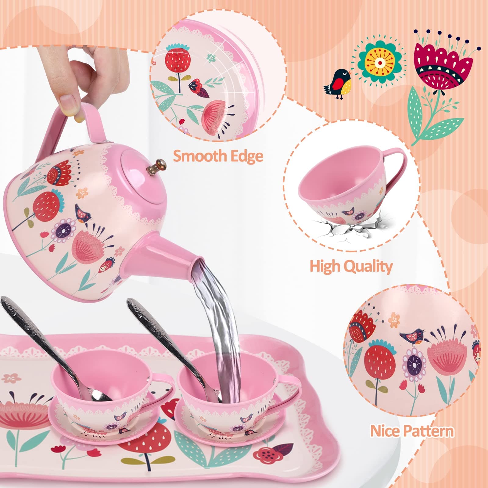 REMOKING 45 PCS Kids Tea Party Set for Little Girls,Tea Set Including Pretend Tin Teapot,Dessert,Cookies,Doughnut,Ice Cream, Kids Kitchen Pretend Play Playset,3 4 5 6 7 Year Old Boys Girls Gifts Toy thumbnail 3