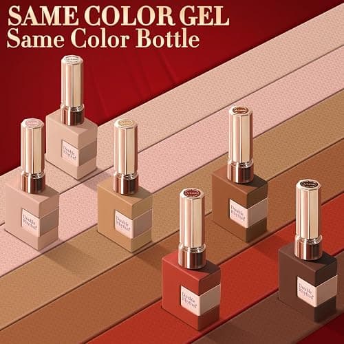 Double Rhythm 6 Pcs 15 ML Gel Polish Set Same Color Same Bottle Soak Off Gel Polish Kit Nail Art Manicure Salon DIY at Home for Women (Coffee Brown Nude Red Beige Pink-T6-5) thumbnail 4