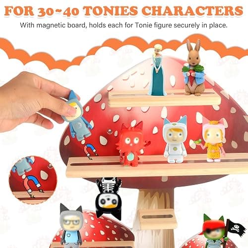 Mushroom for Tonies Box Organizer Storage Shelf Wall Mounted, Magnetic Floating Shelves for Toniebox Generation 1 & 2 Player Tonies Figures Characters, Earphones, Display Collection 30~40 Characters thumbnail 4