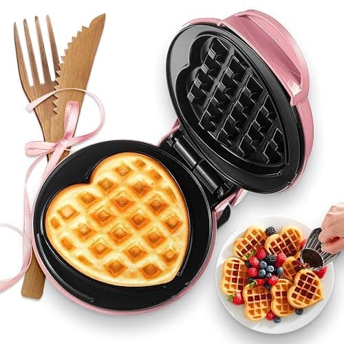 GVAKMM Mini Waffle Maker(Heart),Small Waffle Maker Keto,Mini Wafflera Iron for Kids Family and Individuals,4'' Non Stick Cooking Plates with Fast & Even Heating(Pink) - Image 1