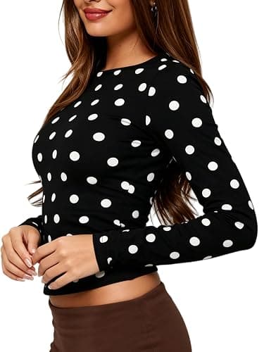 Seyumixi Polka Dot Top for Women Y2k Long Sleeve Crew Neck Shirt thumbnail 4